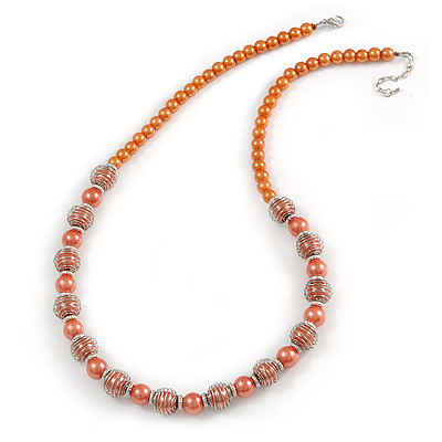Peach Orange Glass Bead with Silver Tone Metal Wire Element Necklace - 64cm L/ 4cm Ext - main view