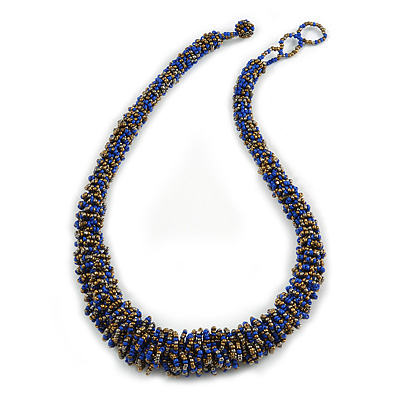 Chunky Graduated Glass Bead Necklace In Electric Blue and Bronze - 60cm Long - main view