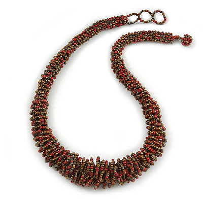 Chunky Graduated Glass Bead Necklace In Ox Blood and Bronze - 60cm Long