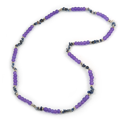 Purple Resin Bead, Semiprecious Stone Long Necklace - 86cm L