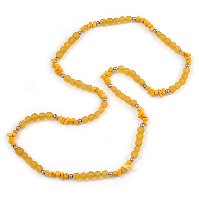 Yellow Resin Bead, Semiprecious Stone Long Necklace - 86cm L