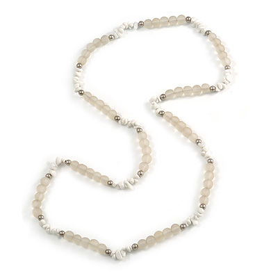 Transparent Resin Bead, White Semiprecious Stone Long Necklace - 86cm L