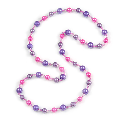 Pink/ Purple Glass Bead Long Necklace - 86cm Long - main view