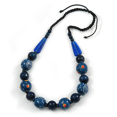 Signature Wood, Ceramic Bead Black Cord Necklace (Dark Blue) - 66cm L (Adjustable) - main view