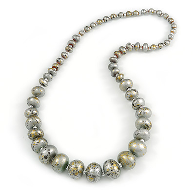 Long Graduated Wooden Bead Colour Fusion Necklace (Gold/ Black/ Metallic Silver) - 76cm Long