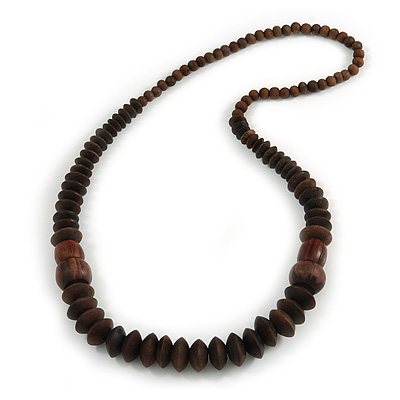 Brown Wood Bead Necklace - 70cm Long
