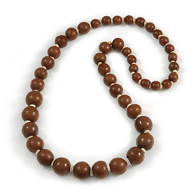 Light Brown/ Natural Wood Bead Necklace - 74cm Long