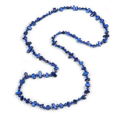 Long Inky Blue Shell Nuggets/ Glass Crystal Bead Necklace - 114cm L - main view