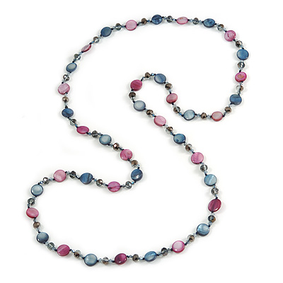 Long Shell, Crystal Bead Necklace in Midnight Blue/ Magenta - 116cm L