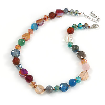Stunning Glass and Agate Bead Necklace with Silver Tone Closure (Multicoloured) - 42cm L/ 6cm Ext - main view
