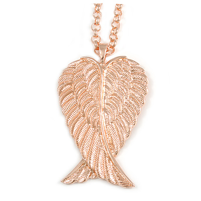 Oversized Angel Wings Pendant with Long Chunky Round Link Chain - 86cm L/ 5cm Ext