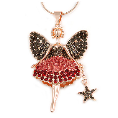 Crystal Fairy Pendant with Long Gold Tone Chain - 72cm L/ 5cm Ext