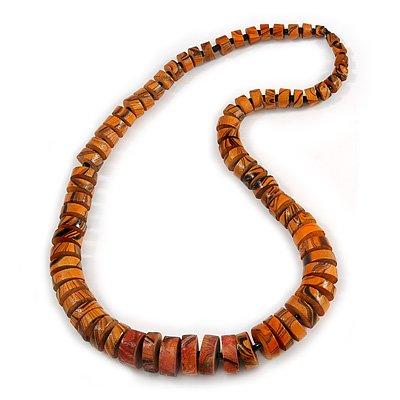 Chunky Graduated Orange/ Black Wood Button Bead Necklace - 60cm Long