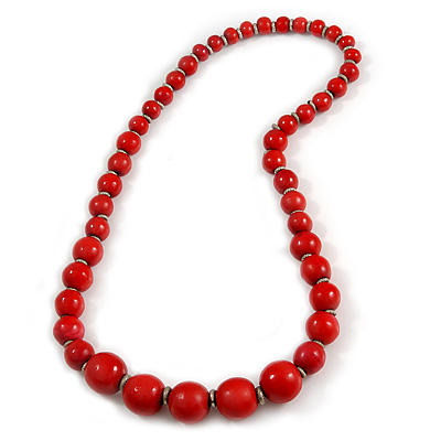 Red Graduated Wooden Bead Necklace - 70cm Long - main view