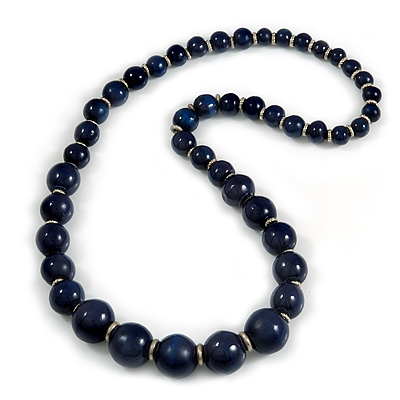 Dark Blue Graduated Wooden Bead Necklace - 70cm Long