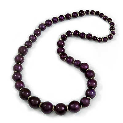 Deep Purple Graduated Wooden Bead Necklace - 70cm Long