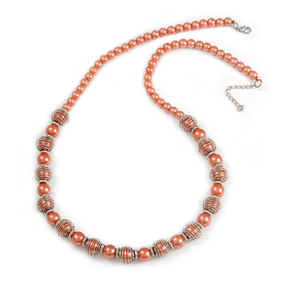 Orange Glass Bead with Silver Tone Metal Wire Element Necklace - 70cm L/ 5cm Ext - main view