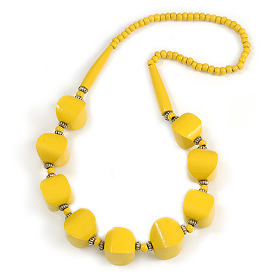 Chunky Bright Yellow Wood Bead Necklace - 68cm L