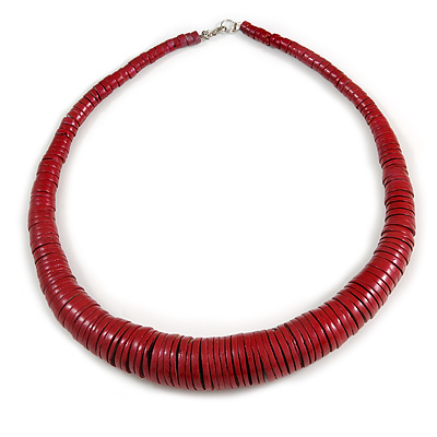Chunky Red Wood Button Bead Necklace - 57cm Long