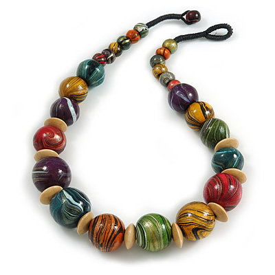 Chunky Colour Fusion Wood Bead Necklace (Multicoloured) - 48cm L