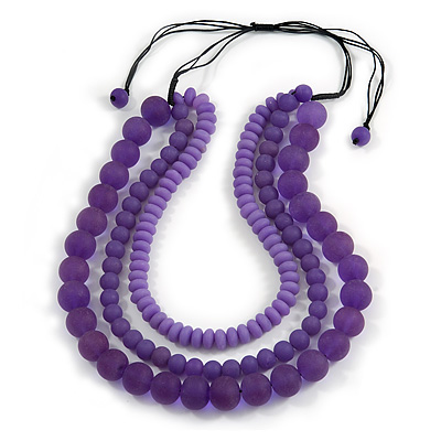 Chunky 3 Strand Layered Resin Bead Cord Necklace In Purple - 60cm up to 70cm Adjustable