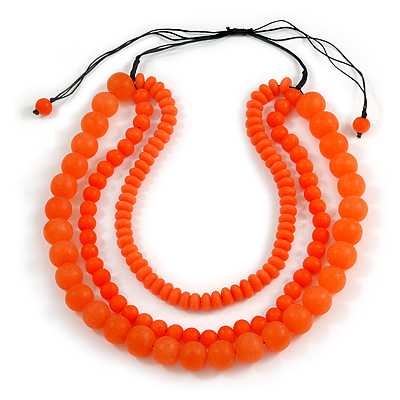 Chunky 3 Strand Layered Resin Bead Cord Necklace In Orange - 60cm up to 70cm Adjustable