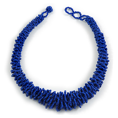 Chunky Graduated Blue Glass Bead Necklace - 46cm Long