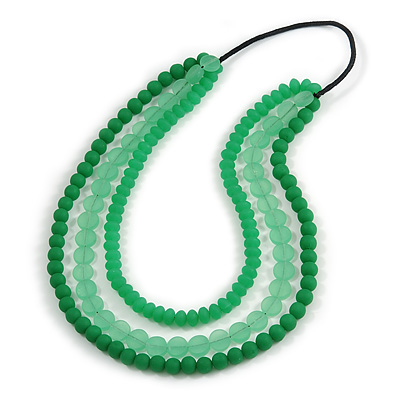 3 Strand Green Resin Bead Black Cord Necklace - 80cm L - Chunky