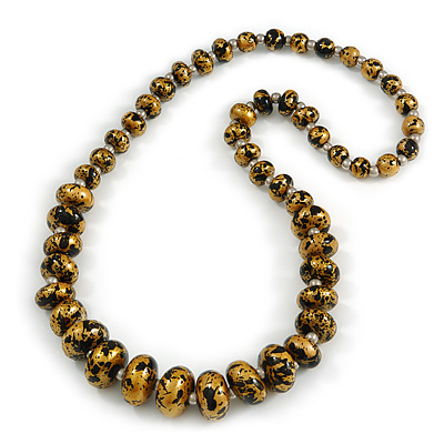 Graduated Wooden Bead Colour Fusion Necklace (Glitter Gold/ Black) - 68cm Long