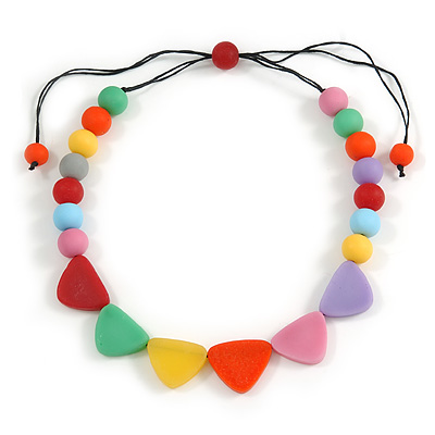Pastel Multicoloured Resin Bead Geometric Cotton Cord Necklace - 44cm L - Adjustable up to 50cm L