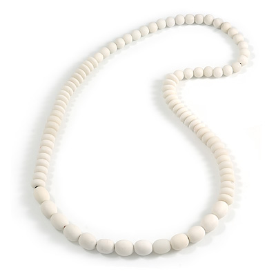 White Resin Bead Long Necklace - 86cm Long