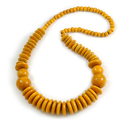 Dusty Yellow Wood Bead Necklace - 70cm Long