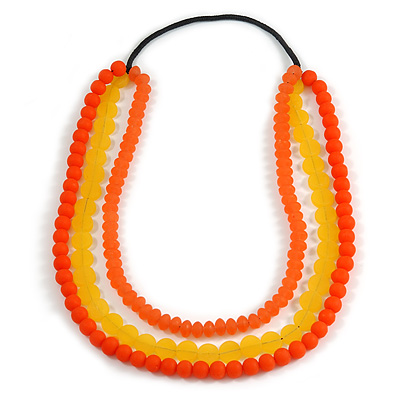 3 Strand Orange/ Yellow Resin Bead Black Cord Necklace - 80cm L - Chunky