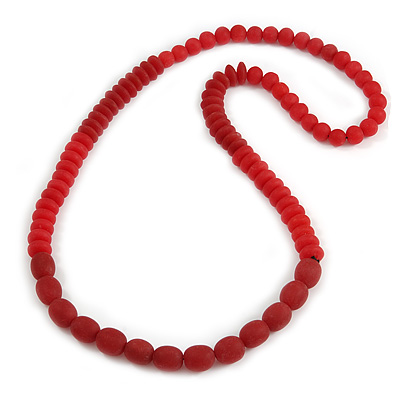 Long Chunky Resin Bead Necklace In Red - 86cm Long