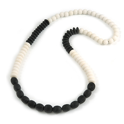 Long Chunky Resin Bead Necklace In Black/ White - 86cm Long