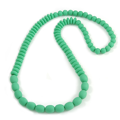 Long Chunky Resin Bead Necklace In Light Green - 86cm Long