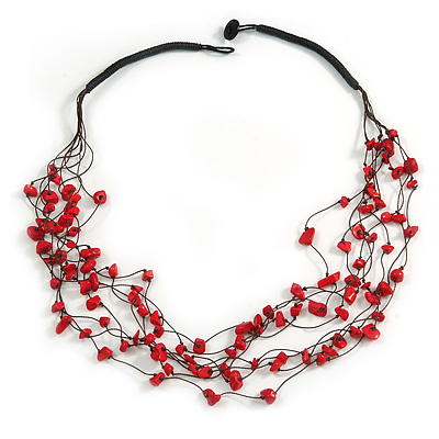 Red Nugget Multistrand Cotton Cord Necklace - 58cm L