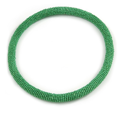 Statement Chunky Apple Green Beaded Stretch Choker Necklace - 44cm L