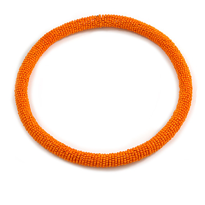 Statement Chunky Orange Beaded Stretch Choker Necklace - 44cm L