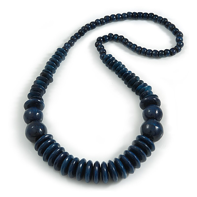 Dark Blue Wood Bead Necklace - 70m Long