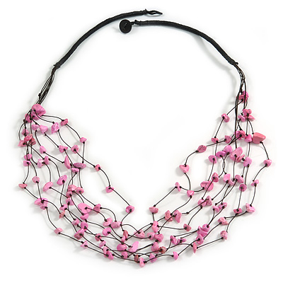 Pink Nugget Multistrand Cotton Cord Necklace - 58cm L