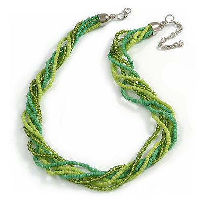 Lime/ Grass Green Glass Multistrand Twisted Necklace - 45cm L/ 7cm Ext - main view