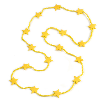 Long Acrylic Star Glass Bead Necklace in Banana Yellow - 104cm Long