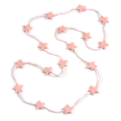 Long Acrylic Star Glass Bead Necklace in Light Pink - 104cm Long