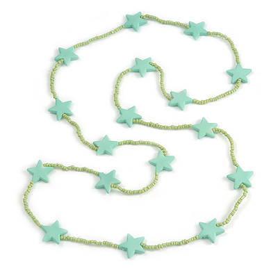 Long Mint Green Acrylic Star Glass Bead Necklace - 104cm Long