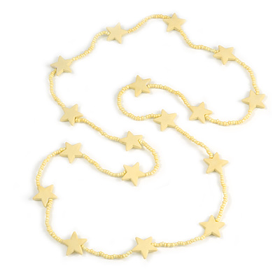 Long Acrylic Star Glass Bead Necklace in Lemon Yellow - 104cm Long