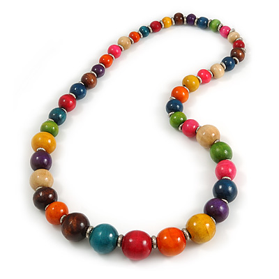 Stunning Round Wooden Bead Long Necklace in Multi/ 70cm Long