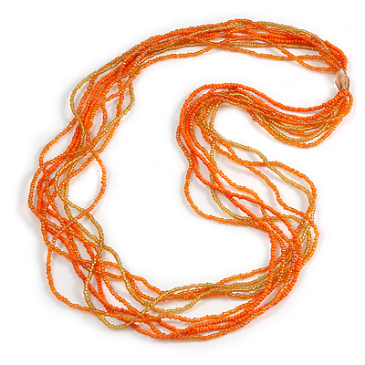 Long Multistrand Glass Bead Necklace In Shades of Orange/ Yellow - 86cm L