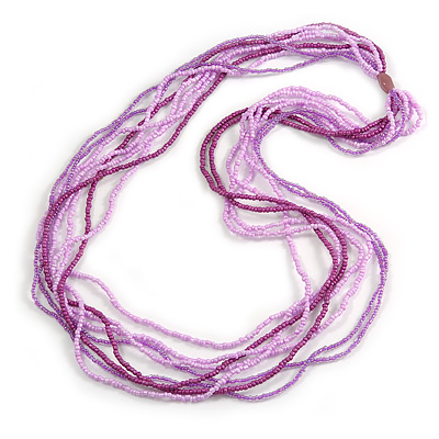 Long Multistrand Glass Bead Necklace In Shades of Lavender/ Purple - 86cm L