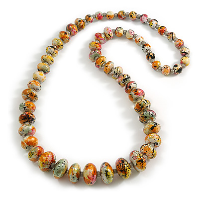 Long Graduated Wooden Bead Colour Fusion Necklace (Multicoloured) - 80cm Long